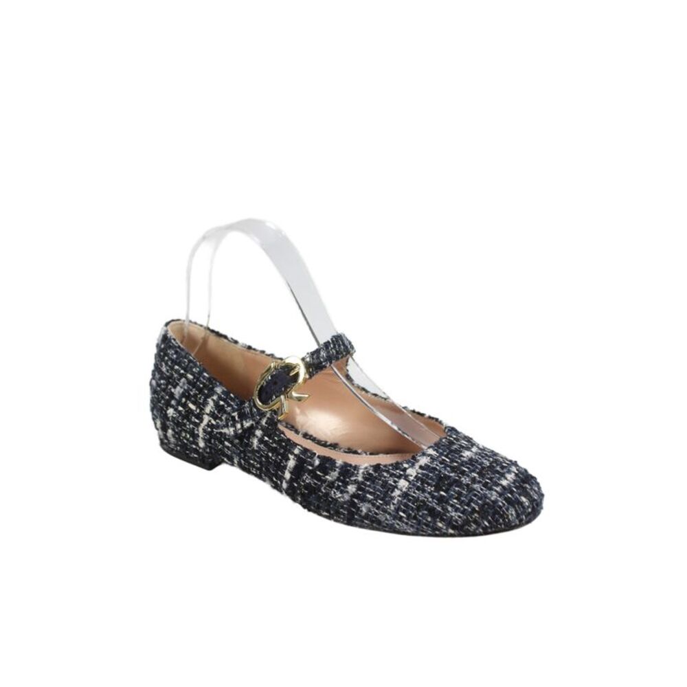 Gianvito Rossi Womens Buckle Strap Tweed Mary Jane Ballet Flats Navy Size 35.5